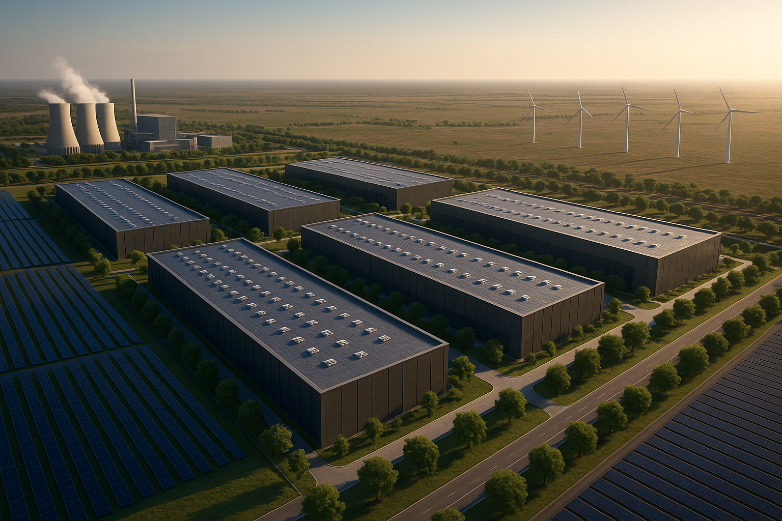 대형 데이터 센터를 표현한 AI 생성 이미지.